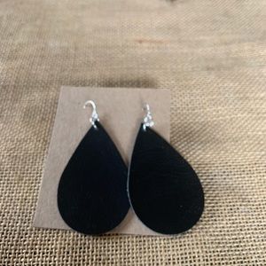 Black leather look teardrop earrings